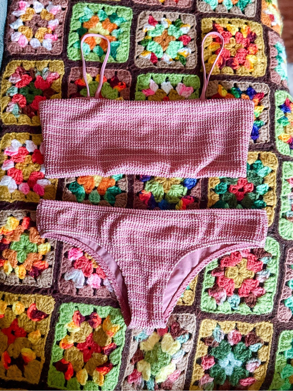 Billabong Textured Mauve Pink Bandeau Bikini Set